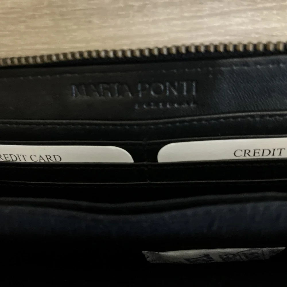 Maria Ponti Wallet Women OS Black Puffer Quilted Genuine Leather Zip Portugal
